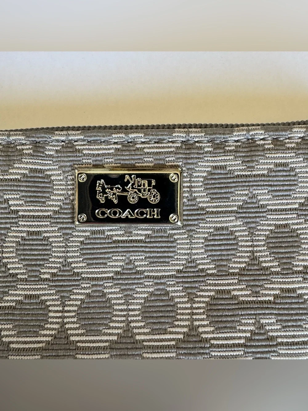 Coach Madison Op Art Signature Jacquard Grey Corner Zip Wristlet